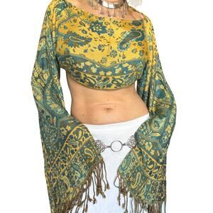 Upcycled Y2K Pashmina Crop Top Bell Sleeve Festival Boho Fairy One of One